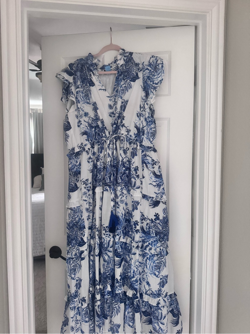 Gibson Latimer White Maxi Dress with Blue Floral Print